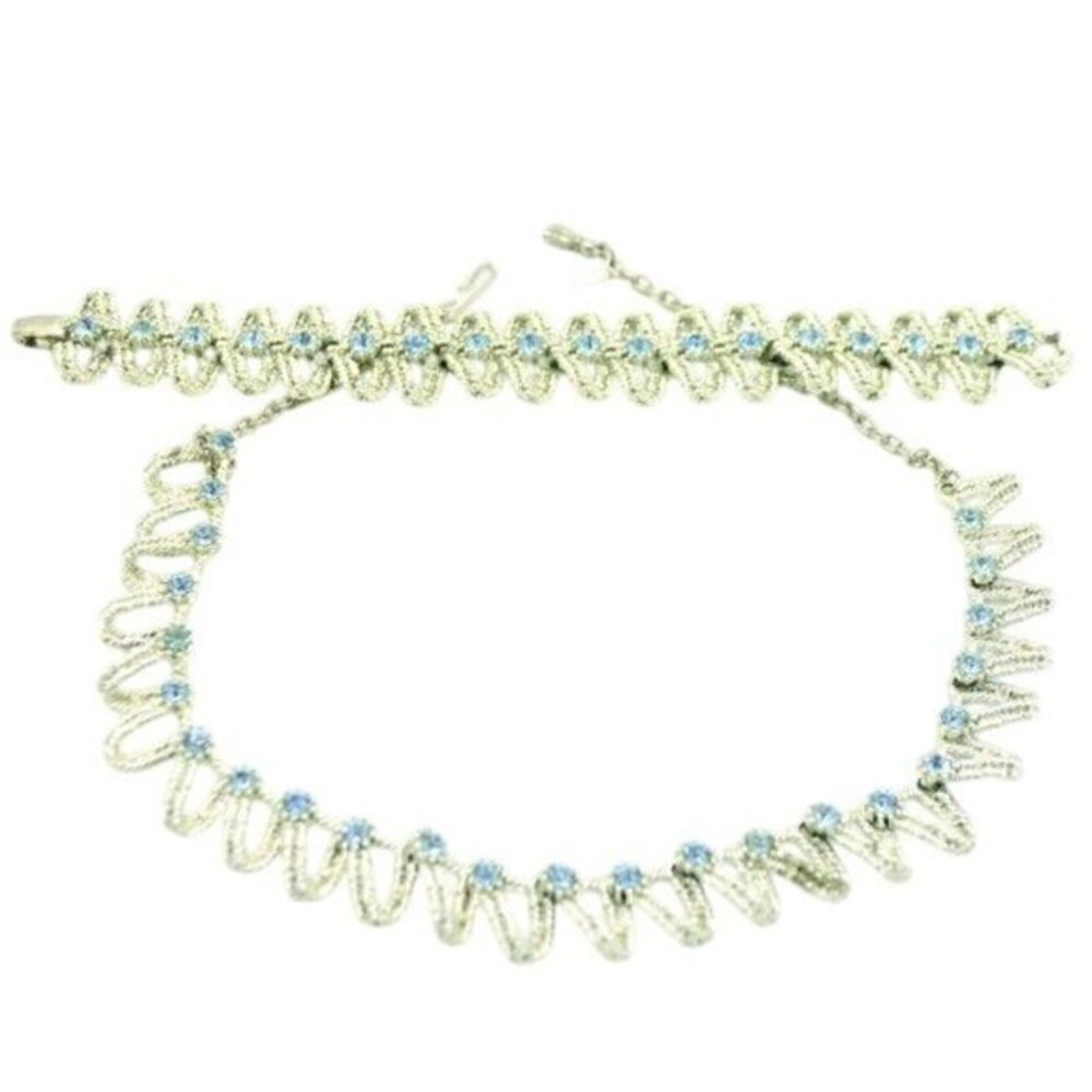 Amerique Blue Rhinestone Silver Tone Necklace Bracelet Set